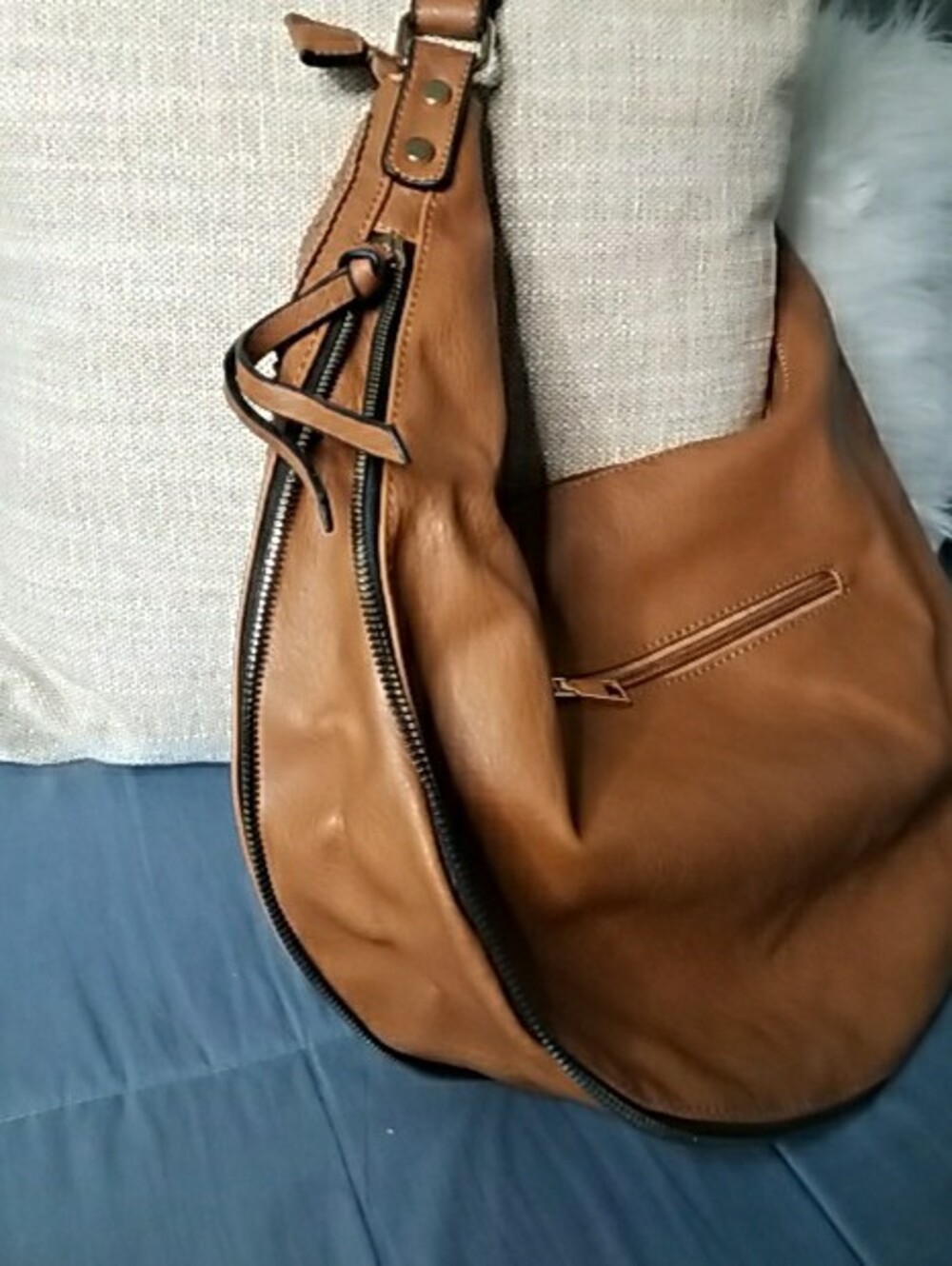 Macy's Large Brown Leather Shoulder Bag with Tassel - Picture 9 of 16